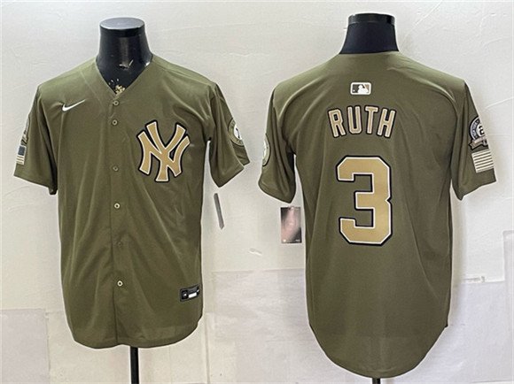Men's New York Yankees #3 Babe Ruth Olive 2026 Armed Forces Day Stitched Jersey