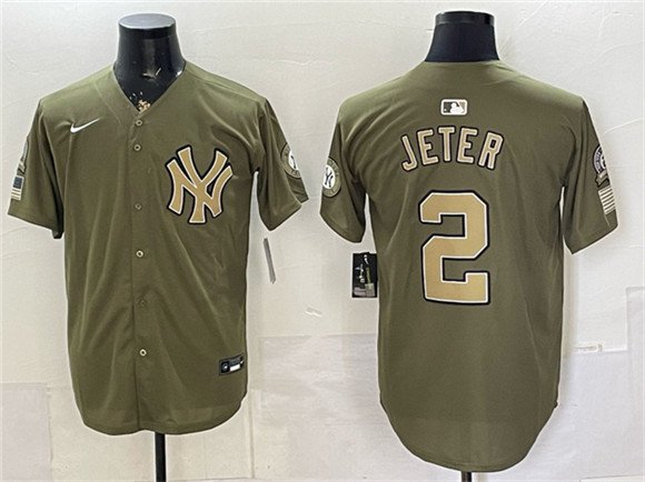 Men's New York Yankees #2 Derek Jeter Olive 2026 Armed Forces Day Stitched Jersey