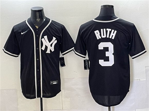 Men's New York Yankees #3 Babe Ruth 2026 Fashion Replica Black Out Stitched Jersey
