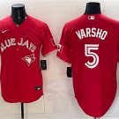 Men's Toronto Blue Jays #5 Daulton Varsho Red 50 Seasons Patch Stitched Jersey
