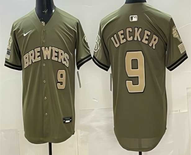Men's Milwaukee Brewers #9 Bob Uecker Olive 2026 Armed Forces Day Jersey