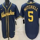 Men's Milwaukee Brewers #5 Garrett Mitchell Navy Blue Stitched Cool Base Jersey
