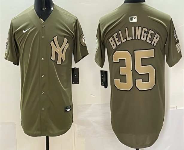 Men's New York Yankees #35 Cody Bellinger Olive 2026 Armed Forces Day Jersey