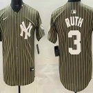 Men's New York Yankees #3 Babe Ruth Olive Pinstripe 2026 Armed Forces Day Jersey