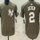 Men's New York Yankees #2 Derek Jeter Olive Pinstripe 2026 Armed Forces Day Jersey