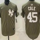 Men's New York Yankees #45 Gerrit Cole Olive Pinstripe 2026 Armed Forces Day Jersey