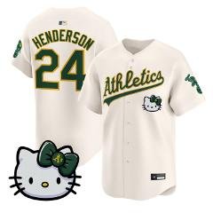 Rickey Henderson Jersey #24 Athletics Kitty Vapor Premier Stitched Cream Jersey