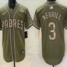 Men's San Diego Padres #3 Jackson Merrill Olive 2026 Armed Forces Day Jersey