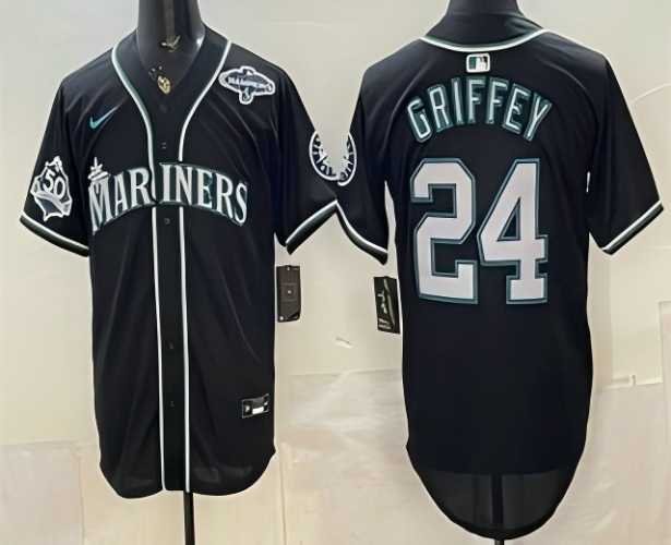 Men's Seattle Mariners #24 Ken Griffey Jr 50th Black Out Style Vapor Premier Limited Jersey