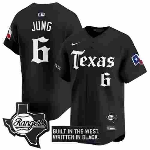 Josh Jung Jersey #6 Texas Rangers Gothic Frontier Edition Vapor Stitched Black