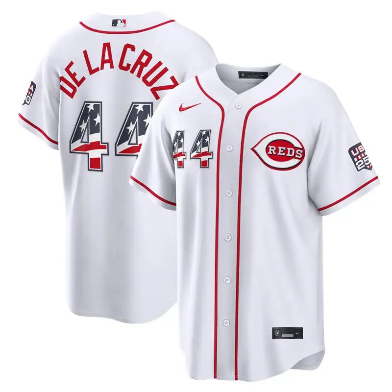 Men's Cincinnati Reds #44 Elly De La Cruz White USA 250 Fourth of July Jersey