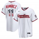 Men's Cleveland Guardians #11 Jose Ramirez White USA 250 Fourth of July Jersey