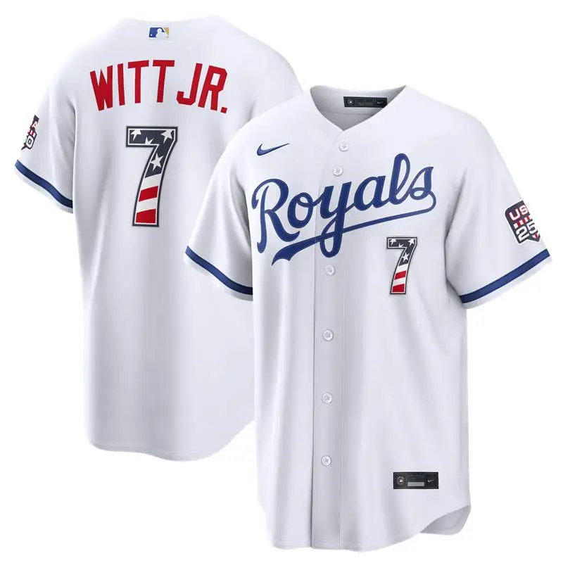 Kansas City Royals #7 Bobby Witt Jr. White USA 250 Fourth of July Jersey