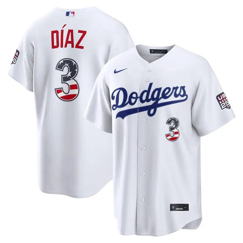Men's Los Angeles Dodgers #3 Edwin Diaz White USA 250 Fourth of July Jersey