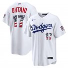 Men's Los Angeles Dodgers #17 Shohei Ohtani White USA 250 Fourth of July Jersey