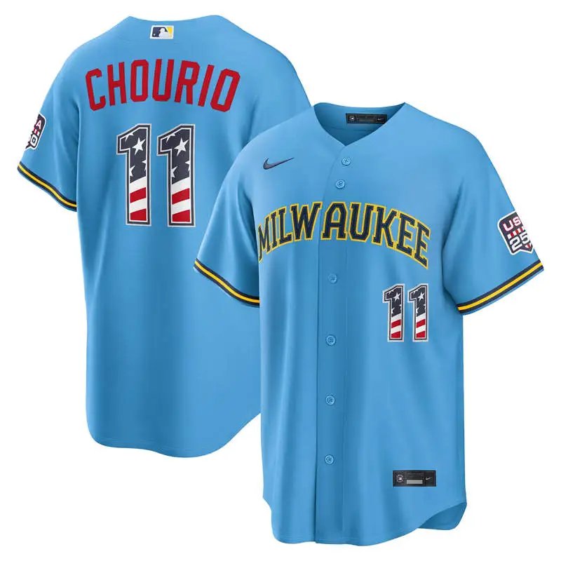 Milwaukee Brewers #11 Jackson Chourio Light Blue USA 250 Fourth of July Jersey