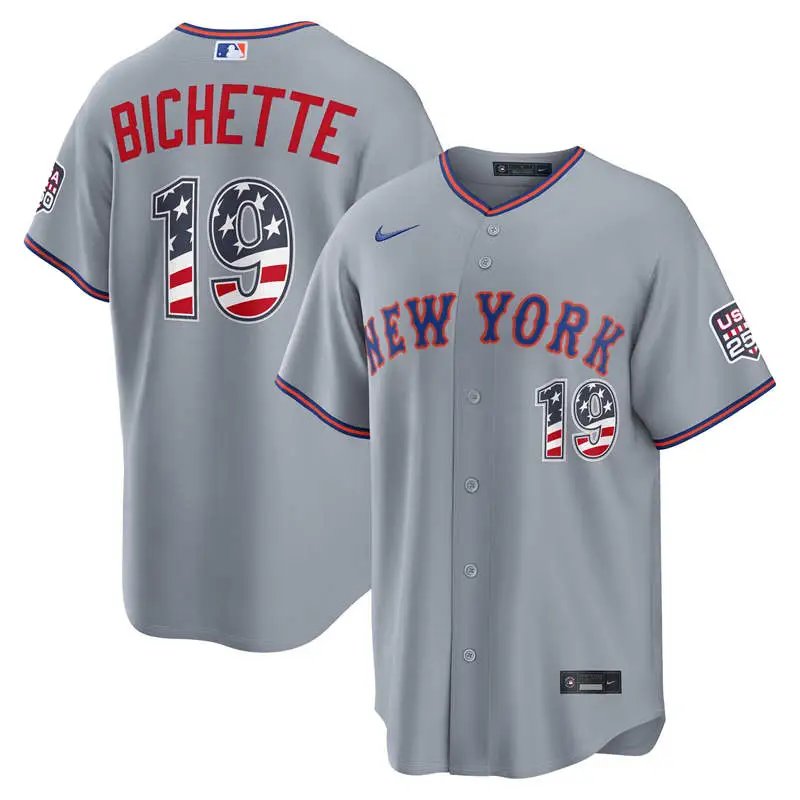 New York Mets #19 Bo Bichette Grey USA 250 Fourth of July Jersey