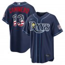 Men's Tampa Bay Rays #13 Junior Caminero Navy USA 250 Fourth of July Road Jersey