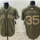 Men's Boston Red Sox #35 Garrett Crochet Olive Armed Forces Stitched Baseball Jersey