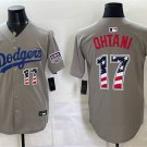 Men's Los Angeles Dodgers #17 Shohei Ohtani Gray 250 Fourth of July Road Stitched Jersey