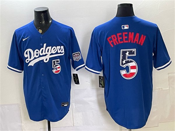 Men's Los Angeles Dodgers #5 Freddie Freeman Royal 250 Fourth of July Stitched Jersey
