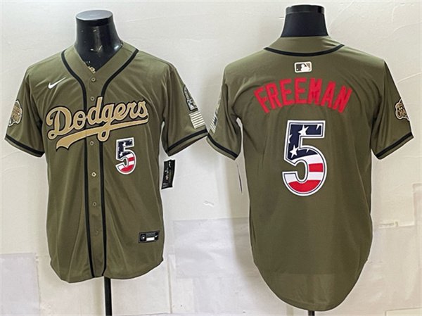 Dodgers #5 Freddie Freeman Olive 2026 Armed Forces Day 250 Fourth of July Stitched Jersey