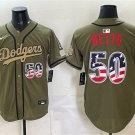 Dodgers #50 Mookie Betts Olive 2026 Armed Forces Day 250 Fourth of July Stitched Jersey