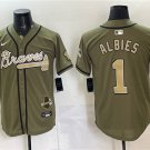 Men's Atlanta Braves #1 Ozzie Albies Olive 2026 Armed Forces Day Stitched Jersey