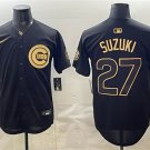 Men's Chicago Cubs #27 Seiya Suzuki Black Gold 150th Anniversary Patch Jersey