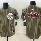 Men's Chicago Cubs Team Big Logo Pinstripe Olive 2026 Armed Forces Day Jersey