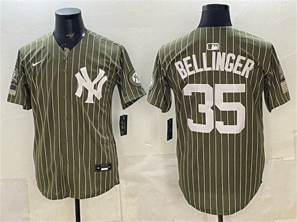 Men's New York Yankees #35 Cody Bellinger Olive 2026 Armed Forces Day Baseball Jersey