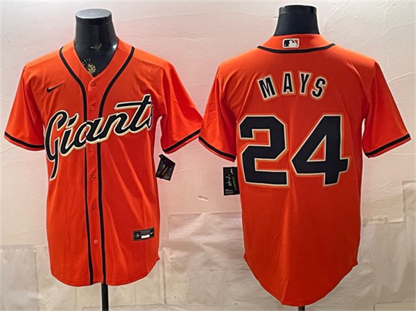 Men's SFG #24 Willie Mays Orange Cool Base Stitched Player Jersey