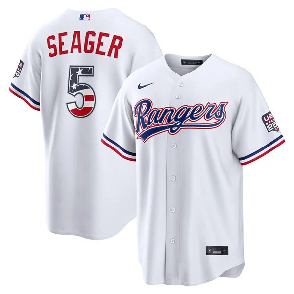 Mens Texas Rangers #5 Corey Seager Nike White USA 250 Fourth of July Home Stadium Jersey