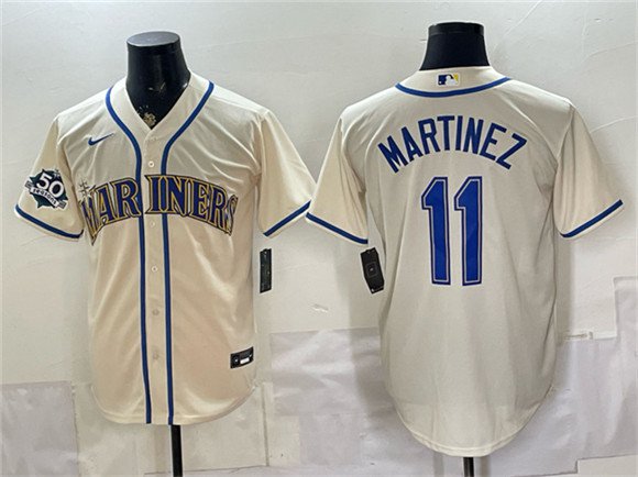Men's Seattle Mariners #11 Edgar Martinez Cream 50th Anniversary Patch Stitched Jersey