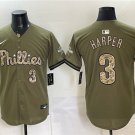 Phillies #3 Bryce Harper Olive 2026 Armed Forces Day Stitched Jersey