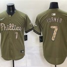 Phillies #7 Trea Turner Olive 2026 Armed Forces Day Stitched Jersey