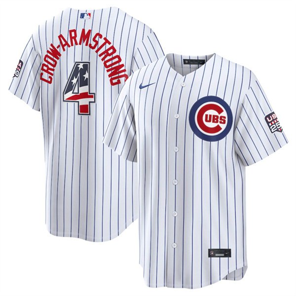 Men's Chicago Cubs #4 Pete Crow-Armstrong White 2026 USA 250 Fourth of July Stitched Jersey