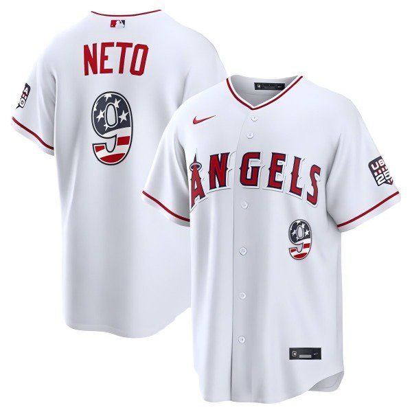 Men's LAA #9 Zach Neto White 2026 USA 250 Fourth of July Stitched Jersey