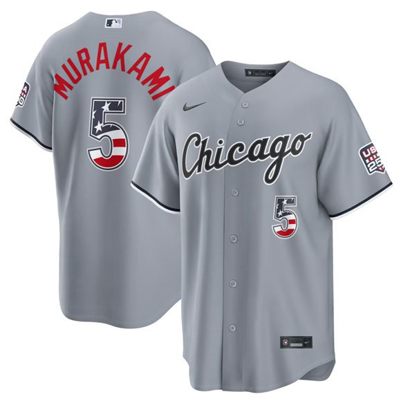 Men's Chicago White Sox #5 Munetaka Murakami Gray 2026 USA 250 Fourth of July Stitched Jersey