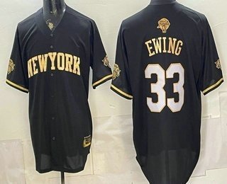 Men's New York Knicks #33 Patrick Ewing Black Gold 2026 Finals Patch Stitched Jersey