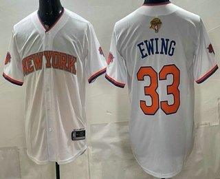 Men's New Yok Knicks #33 Patrick Ewing White 2026 Finals Patch Stitched Jersey