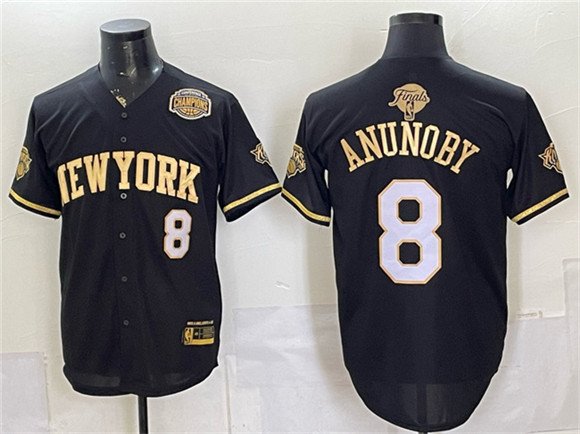 Knicks #8 OG Anunoby Black Gold 2026 Finals & Eastern Conference Champions Patch Baseball Jersey