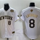 Knicks #8 OG Anunoby White Gold 2026 Finals & Eastern Conference Champions Patch Baseball Jersey