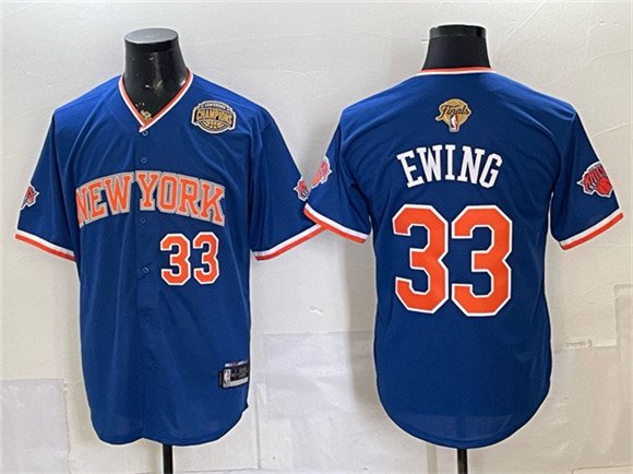 Knicks #33 Patrick Ewing Blue 2026 Finals & Eastern Conference Champions Patch Baseball Jersey