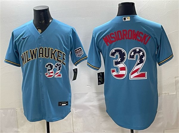Milwaukee Brewers #32 Jacob Misiorowski Blue 2026 USA 250 Fourth of July Home Baseball Jersey