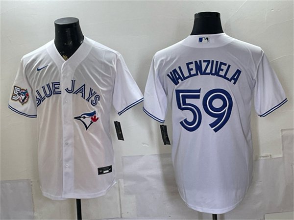 Men's Toronto Blue Jays #59 Brandon Valenzuela White 50 Seasons Patch Stitched Jersey