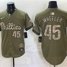 Men's Philadelphia Phillies #45 Zack Wheeler Olive 2026 Armed Forces Day Stitched Jersey