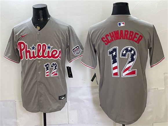 Philadelphia Phillies #12 Kyle Schwarber Gray USA 250 Fourth of July Baseball Jersey