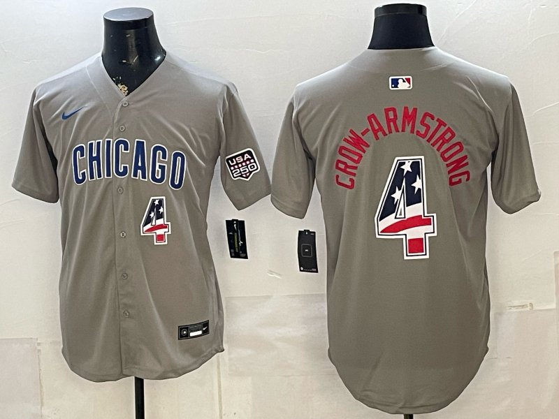 Chicago Cubs #4 Pete Crow-Armstrong Gray USA 250 Fourth of July Baseball Jersey