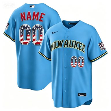 Milwaukee Brewers #00 Custom Blue 2026 All-Star Edition USA 250 Patch Jersey